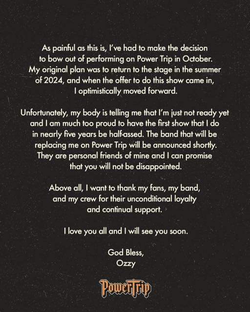 Ozzy se baja del festival Power Trip: 